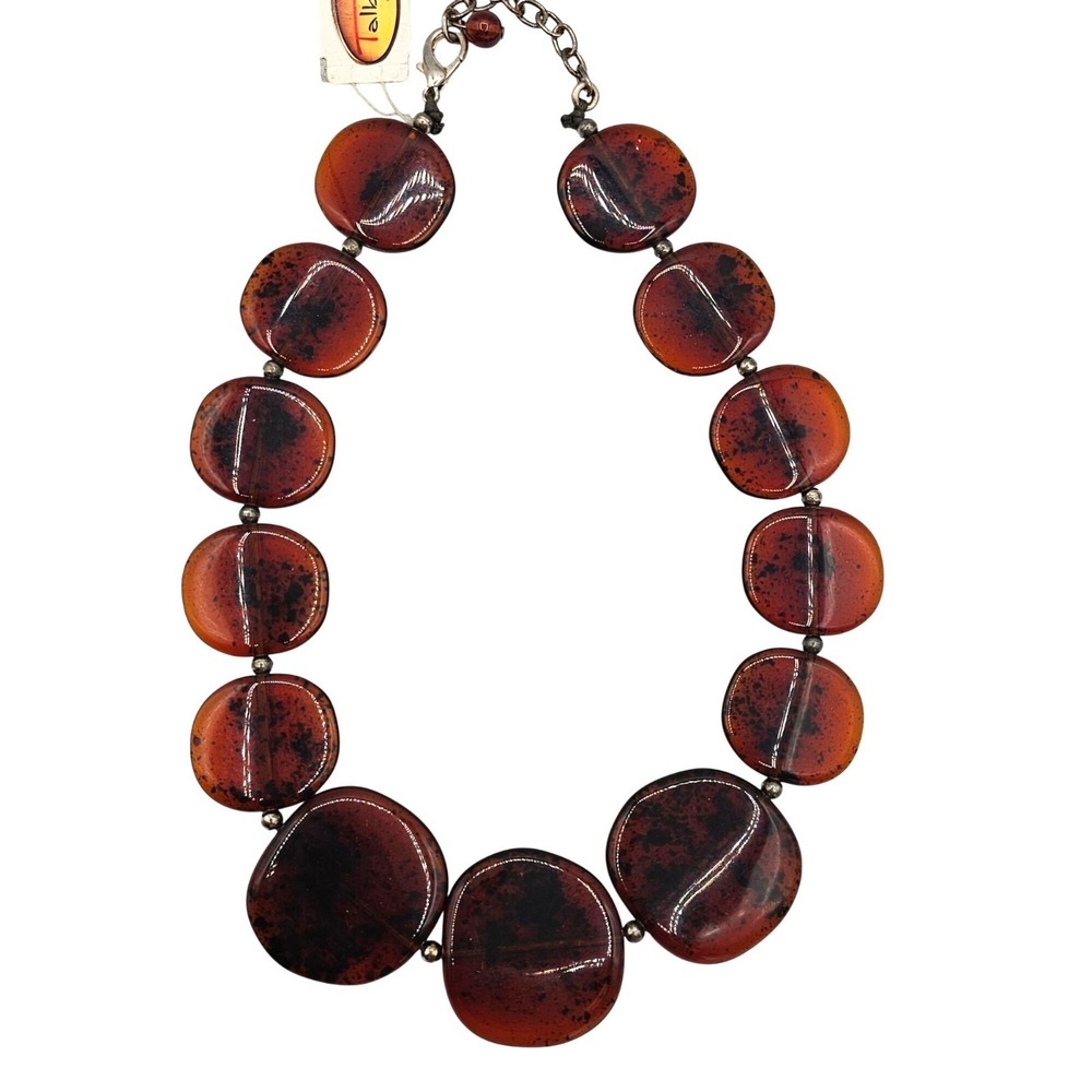 VTG Talbot's Womens‎ 20" Rootbeer Flat Round Plastic Beaded Short Necklace MCM